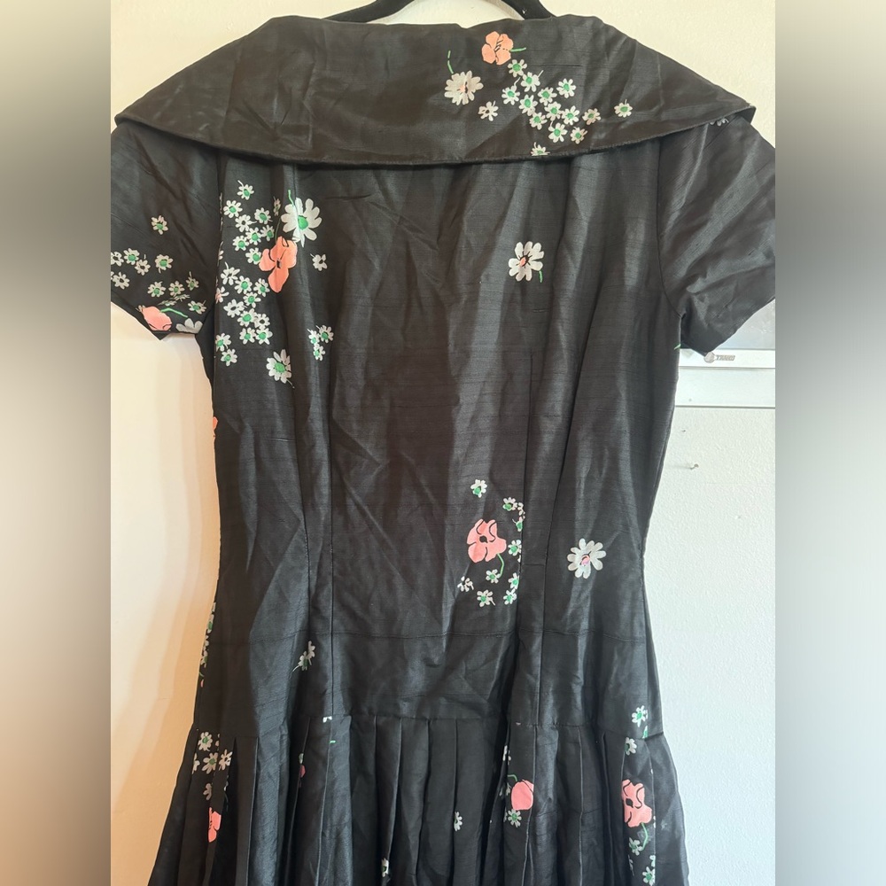VTG women’s XS 50’s floral taffeta midi dress cocktail party dance reenactment - Picture 9 of 11